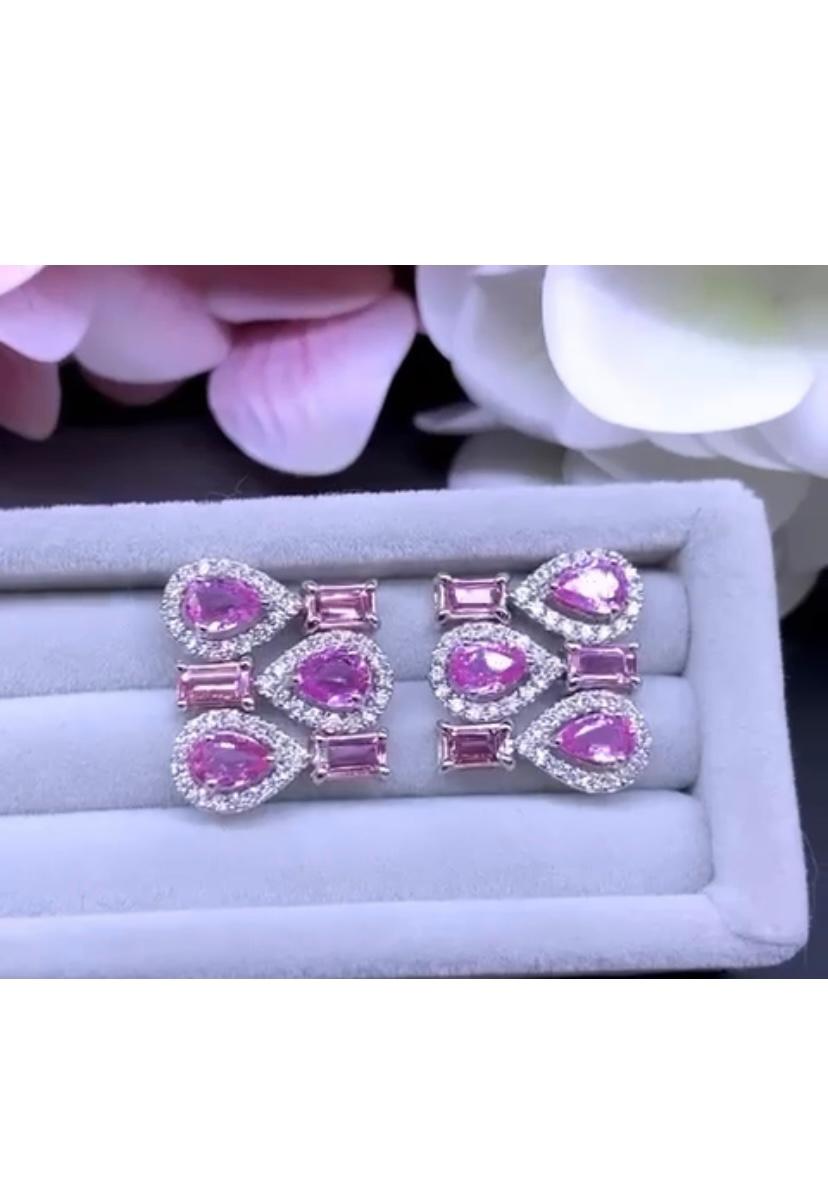 Pear Cut AIG Certified 5.55 Ct Pink Ceylon Sapphires Diamonds 1.05 18k Gold  Earrings  For Sale