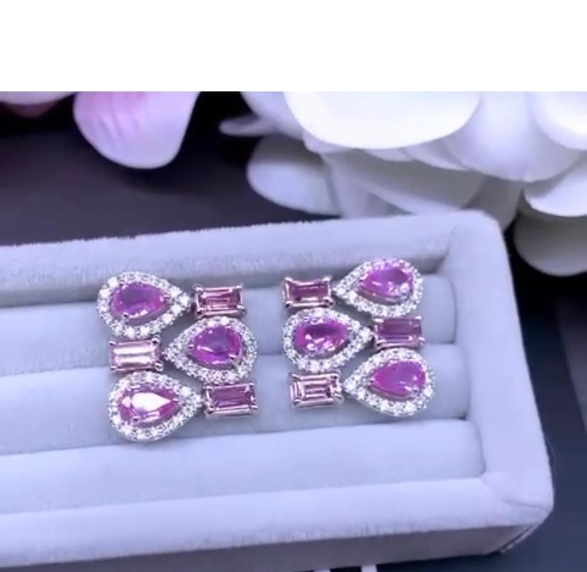 AIG Certified 5.55 Ct Pink Ceylon Sapphires Diamonds 1.05 18k Gold  Earrings  In New Condition For Sale In Massafra, IT