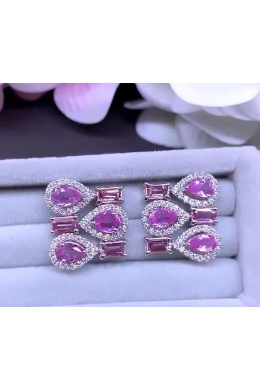 AIG Certified 5.55 Ct Pink Ceylon Sapphires Diamonds 1.05 18k Gold  Earrings  For Sale 1