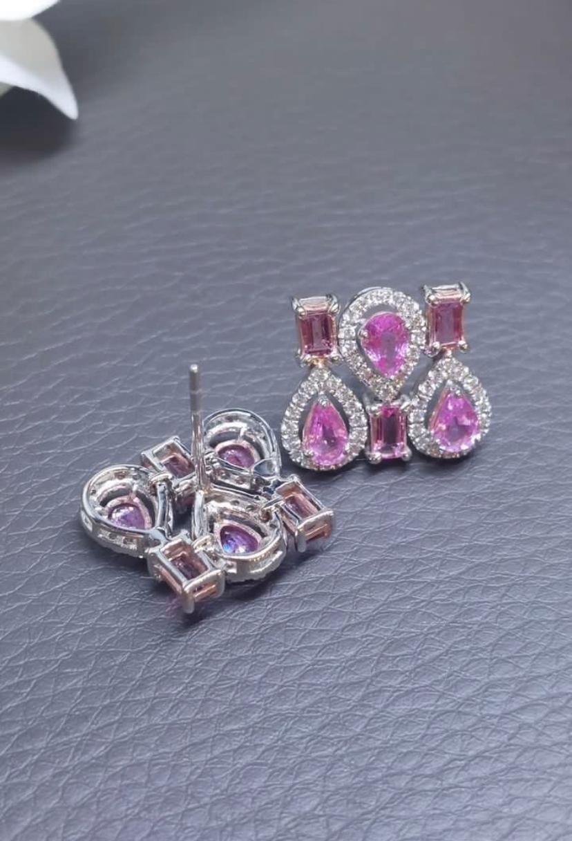 AIG Certified 5.55 Ct Pink Ceylon Sapphires Diamonds 1.05 18k Gold  Earrings  For Sale 2