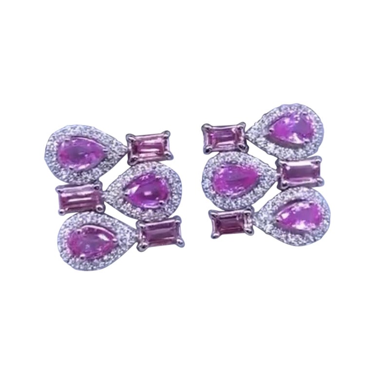 AIG Certified 5.55 Ct Pink Ceylon Sapphires Diamonds 1.05 18k Gold  Earrings  For Sale