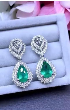 AIG Certified 5.50 Carats Zambian Emeralds 2.50 Ct Diamonds 18K Gold Earrings