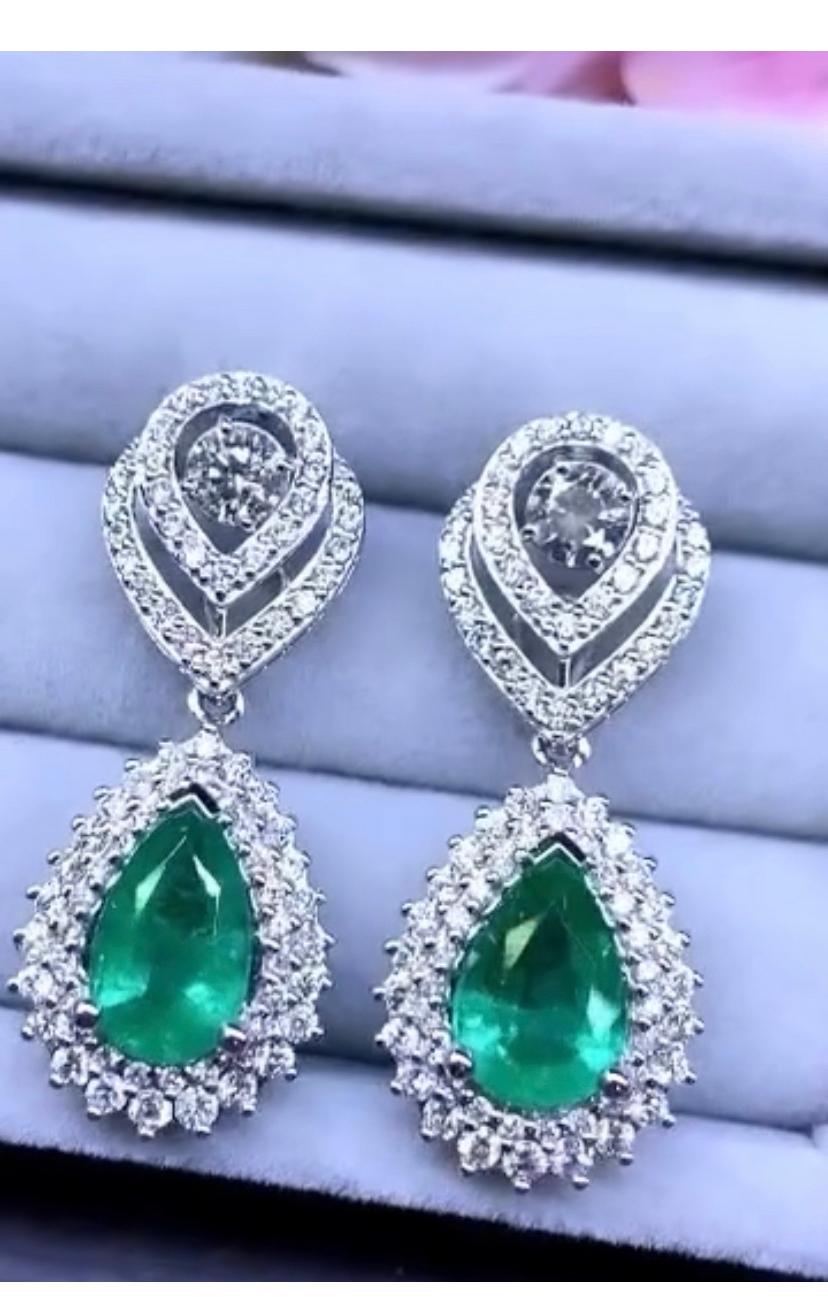 AIG Certified 5.56 Carats Zambian Emeralds 2.59 Ct Diamonds 18K Gold Earrings  For Sale 2