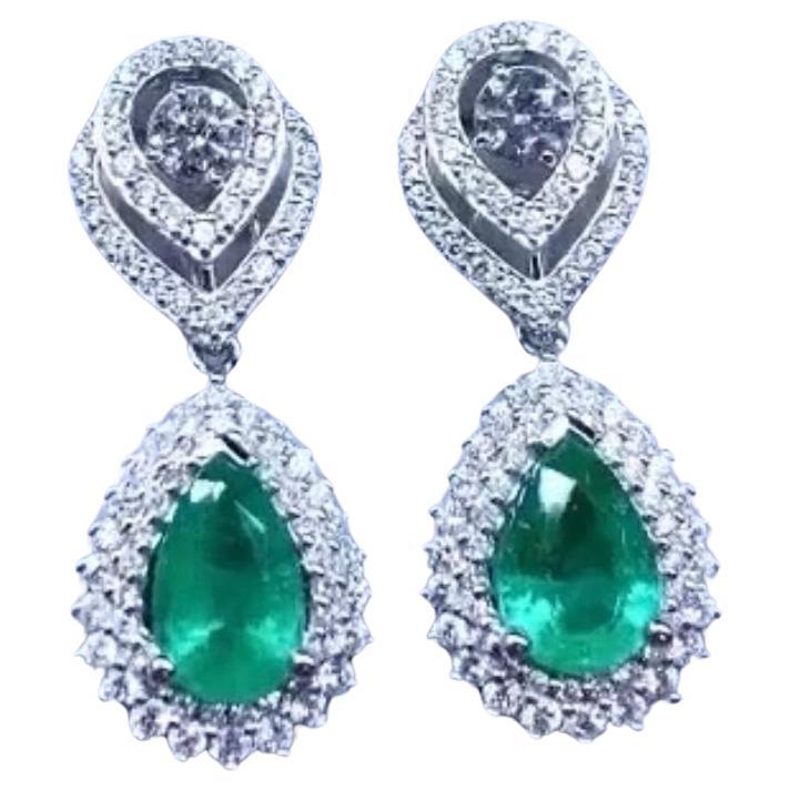 AIG Certified 5.50 Carats Zambian Emeralds 2.50 Ct Diamonds 18K Gold Earrings