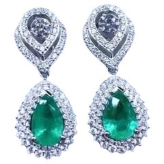 AIG Certified 5.50 Carats Zambian Emeralds 2.50 Ct Diamonds 18K Gold Earrings