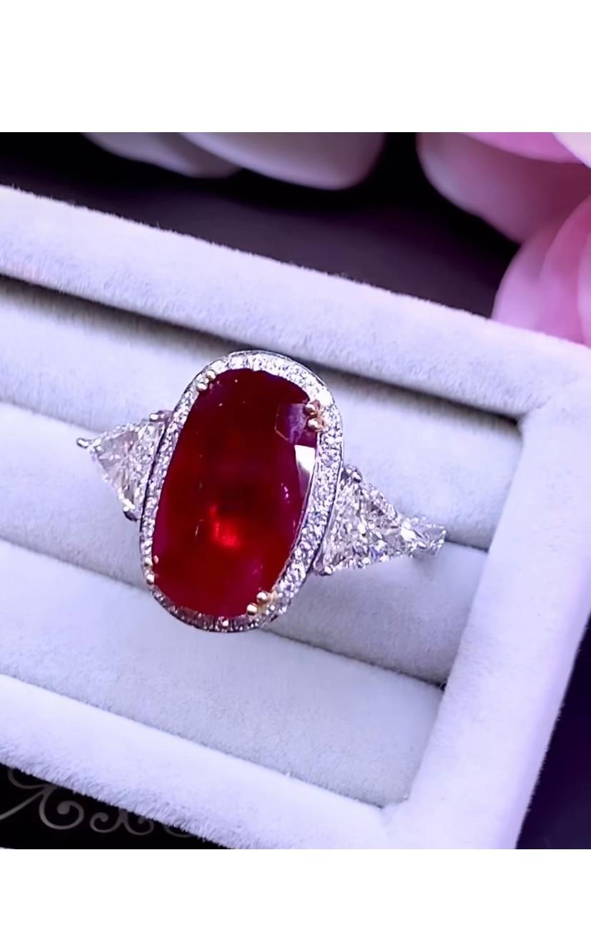 Oval Cut AIG Certified 5.56 Ct Natural Ruby Diamonds 2.26 Ct 18K Gold Ring  For Sale
