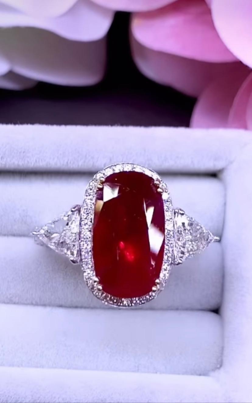 AIG Certified 5.56 Ct Natural Ruby Diamonds 2.26 Ct 18K Gold Ring  For Sale 3
