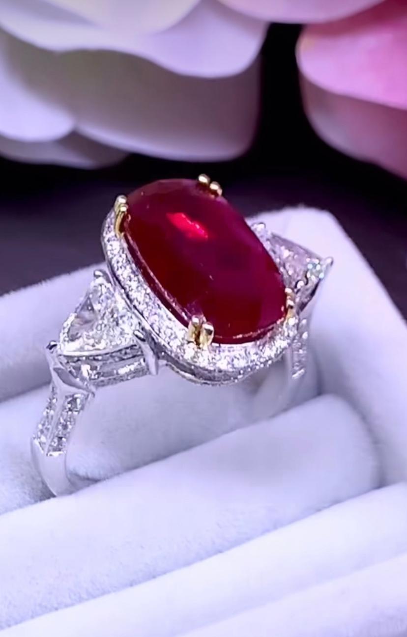 AIG Certified 5.56 Ct Natural Ruby Diamonds 2.26 Ct 18K Gold Ring  For Sale 4