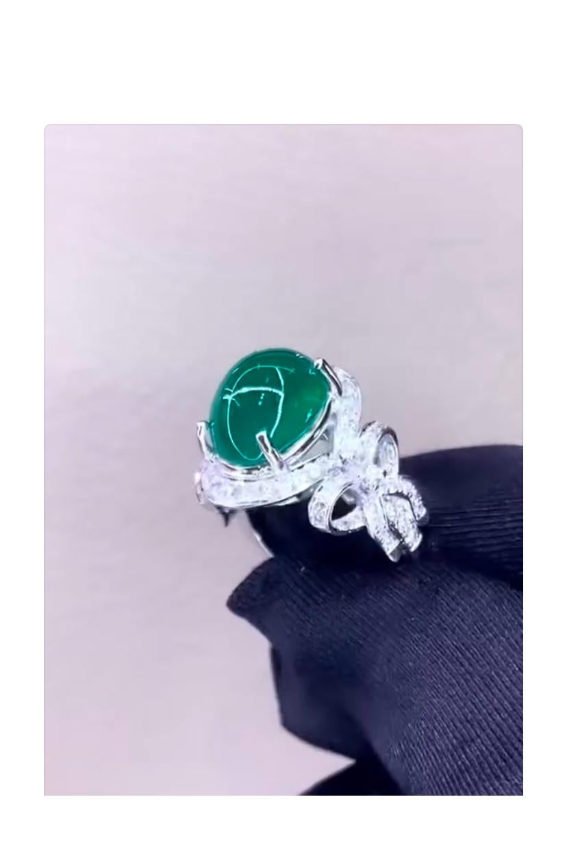 AIG Certified 5.70 Ct Zambian Emerald Diamonds 18K Gold Ring For Sale 1