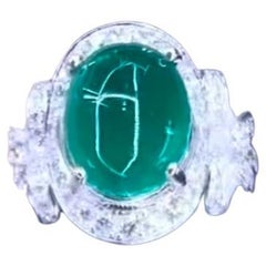 AIG Certified 5.70 Ct Zambian Emerald Diamonds 18K Gold Ring