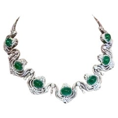 Collier en or 18 carats avec émeraudes de Zambie 57,00 carats et diamants 6,00 carats certifiés AIG