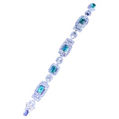 AIG Certified 5.72 Ct Colombia Emeralds 5.41 Ct Diamonds 18K Gold Bracelet 