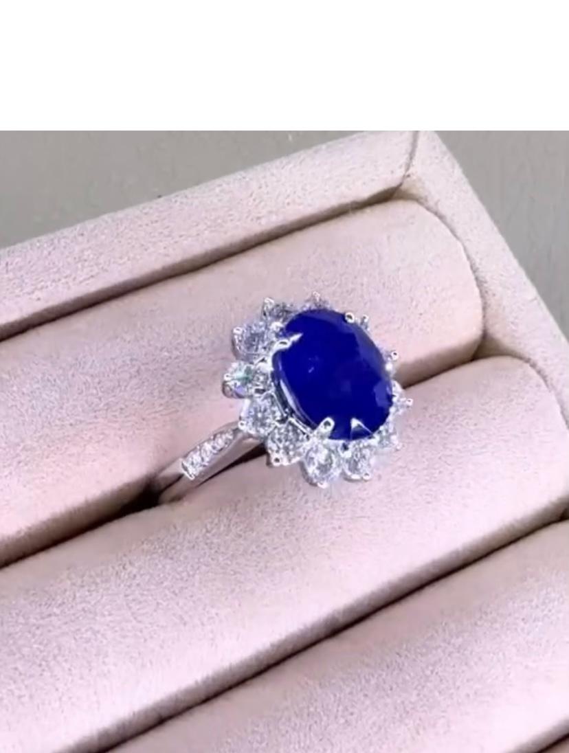 Bague en or 18 carats avec saphir bleu de Ceylan certifié AIG de 5,80 carats et diamants de 1,30 carat Neuf - En vente à Massafra, IT