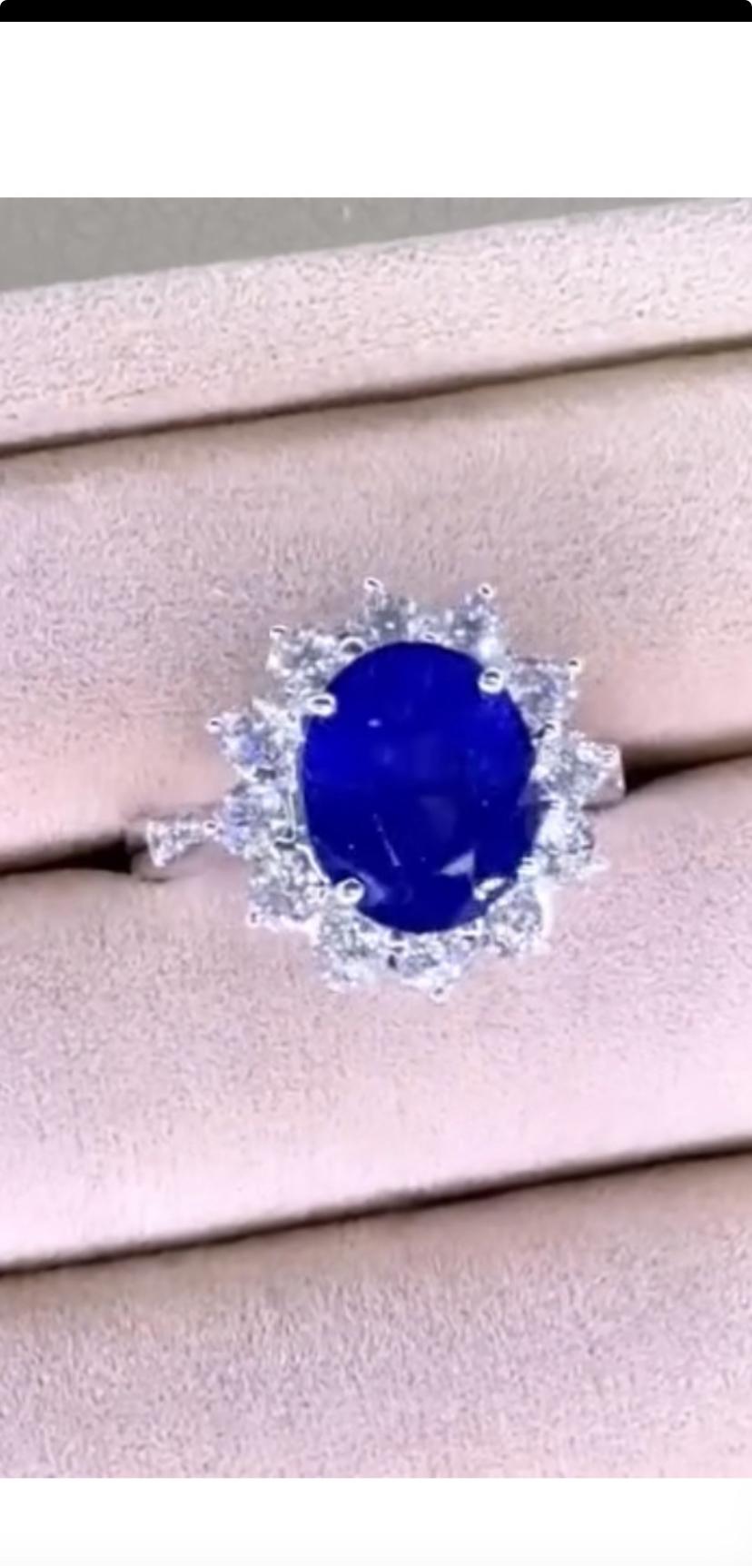 Bague en or 18 carats avec saphir bleu de Ceylan certifié AIG de 5,80 carats et diamants de 1,30 carat en vente 1