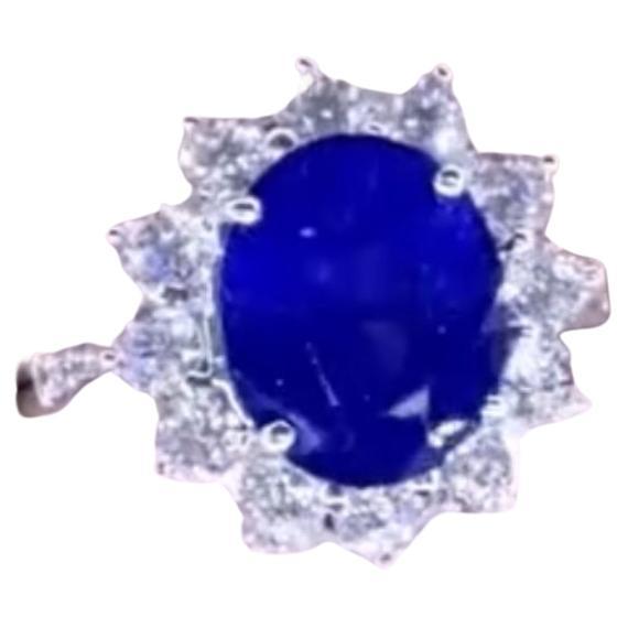 AIG Certified 5.80 Carat Ceylon Blue Sapphire 1.30 Ct Diamonds 18K Gold Ring