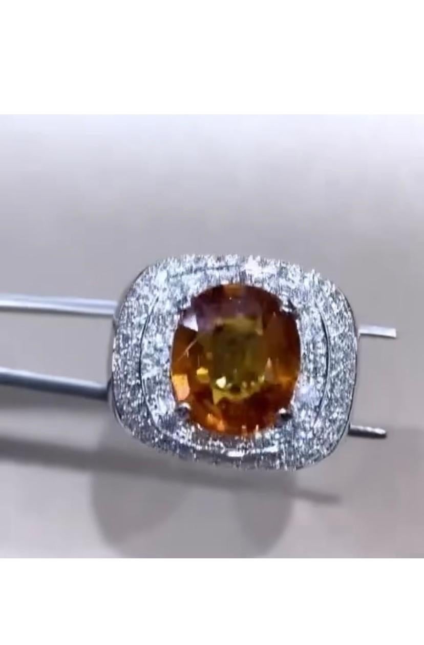 Women's or Men's AIG Certified 5.80 Carat Orange Sapphire  1.90 Ct Diamonds 18K Gold Ring For Sale