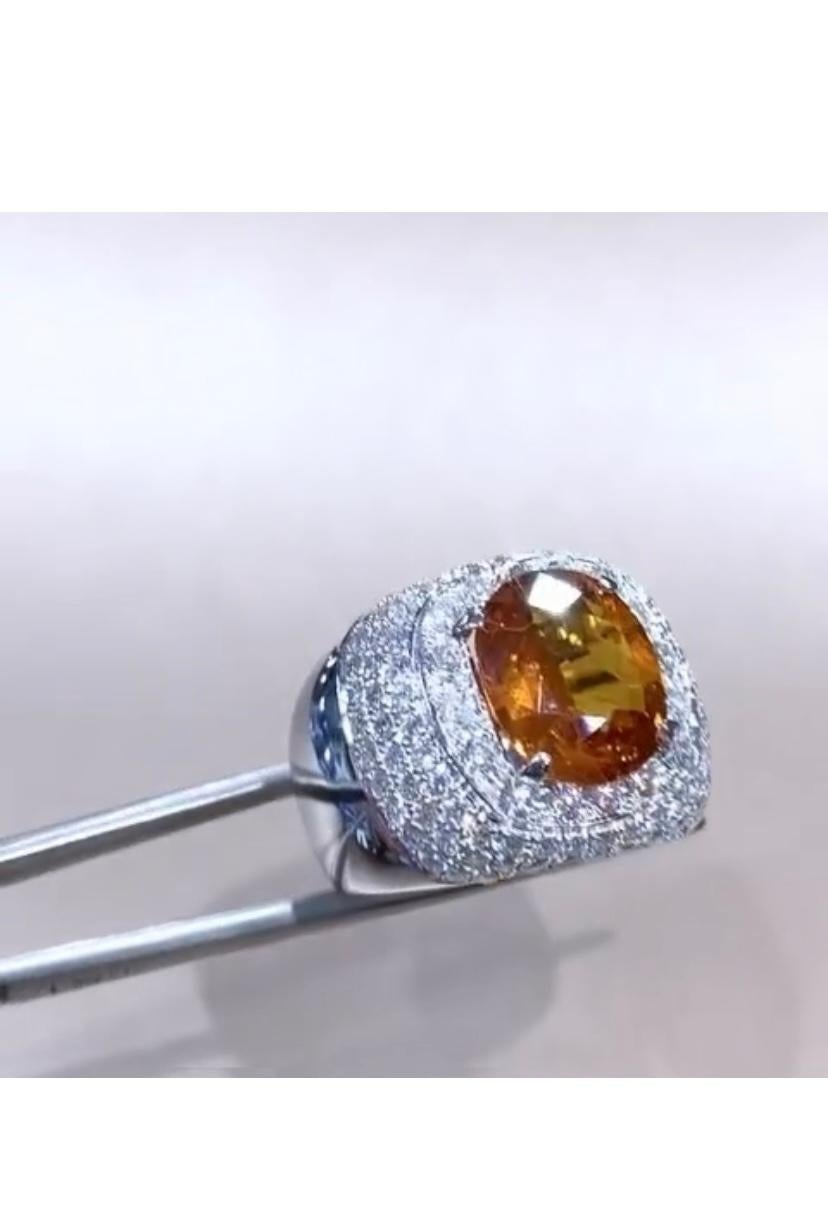 AIG Certified 5.80 Carat Orange Sapphire  1.90 Ct Diamonds 18K Gold Ring For Sale 1