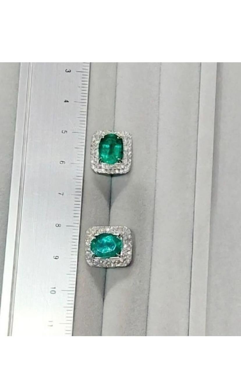 AIG Certified 5.80 Carats Zambian Emeralds  1.13 Ct Diamonds 18K Gold Earrings  For Sale 3