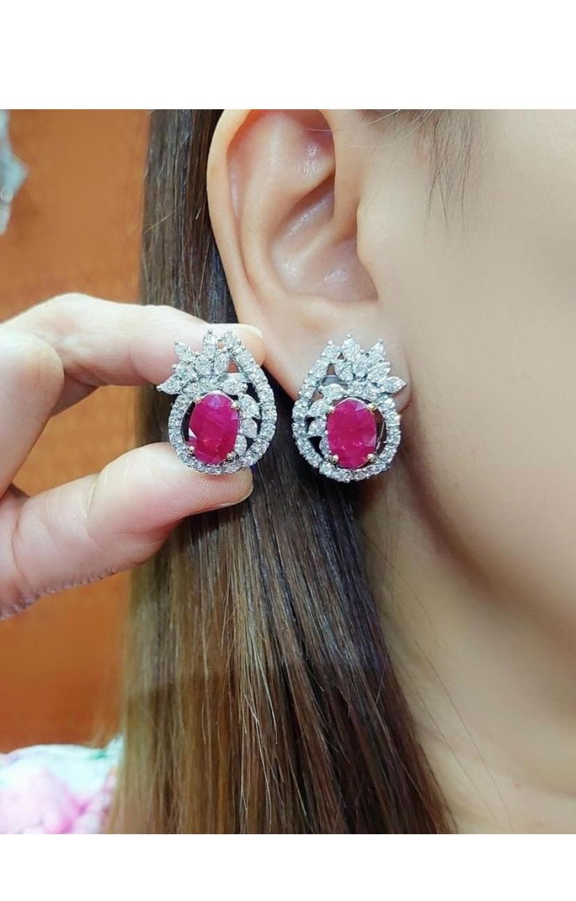 AIG Certified 5.80 Ct Burma Rubies  3.60 Ct Diamonds 18k Gold Earrings For Sale 5