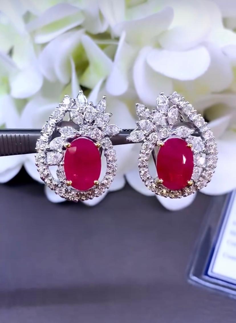 AIG Certified 5.80 Ct Burma Rubies  3.60 Ct Diamonds 18k Gold Earrings In New Condition For Sale In Massafra, IT