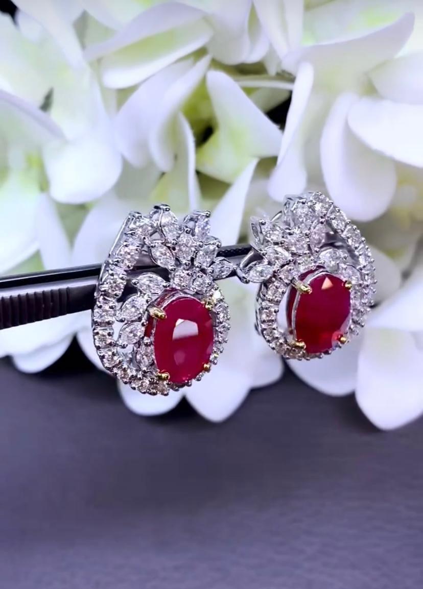 Women's AIG Certified 5.80 Ct Burma Rubies  3.60 Ct Diamonds 18k Gold Earrings For Sale