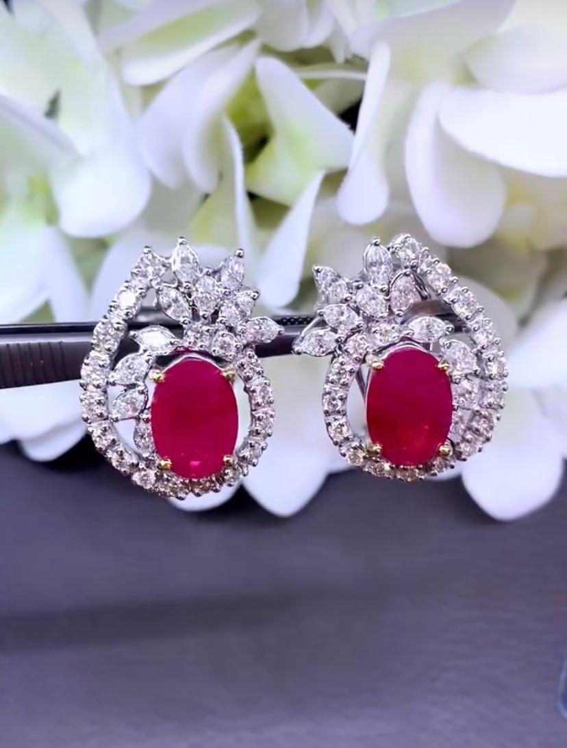 AIG Certified 5.80 Ct Burma Rubies  3.60 Ct Diamonds 18k Gold Earrings For Sale 1