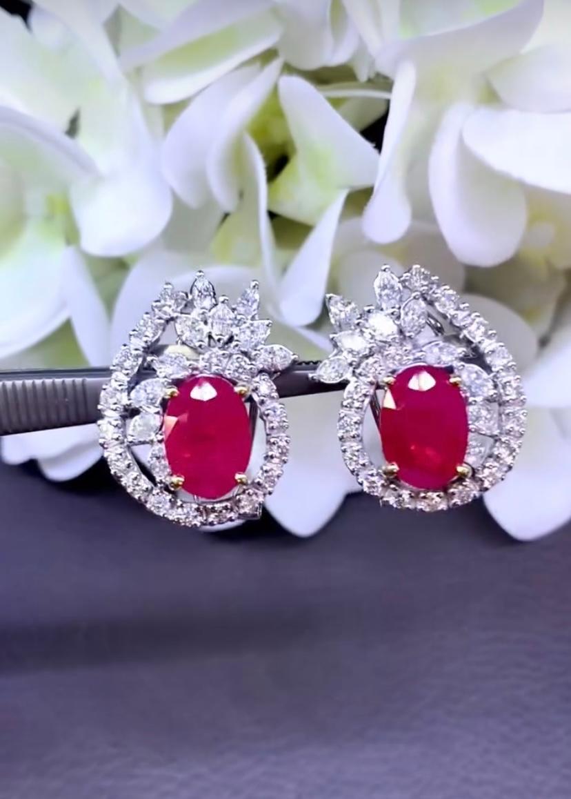 AIG Certified 5.80 Ct Burma Rubies  3.60 Ct Diamonds 18k Gold Earrings For Sale 2