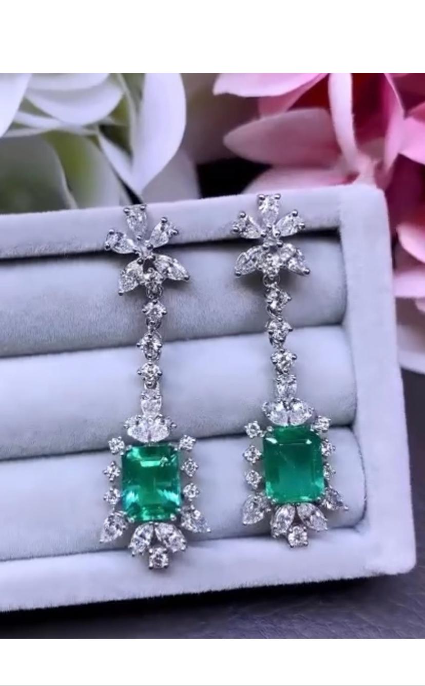 Women's AIG Certified 5.89 Carats Zambian Emeralds  3.44 Ct Diamonds 18K Gold Earrings  For Sale