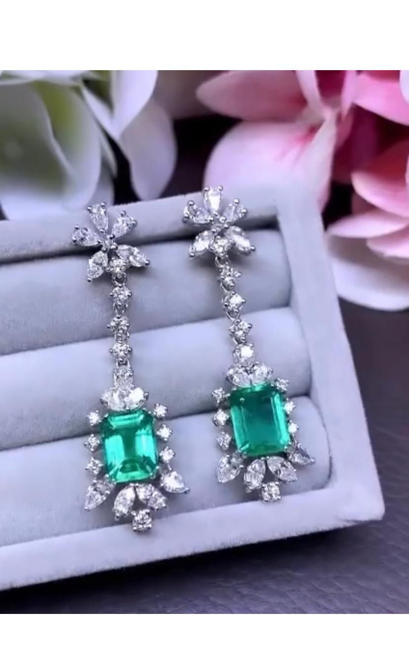 AIG Certified 5.89 Carats Zambian Emeralds  3.44 Ct Diamonds 18K Gold Earrings  For Sale 1