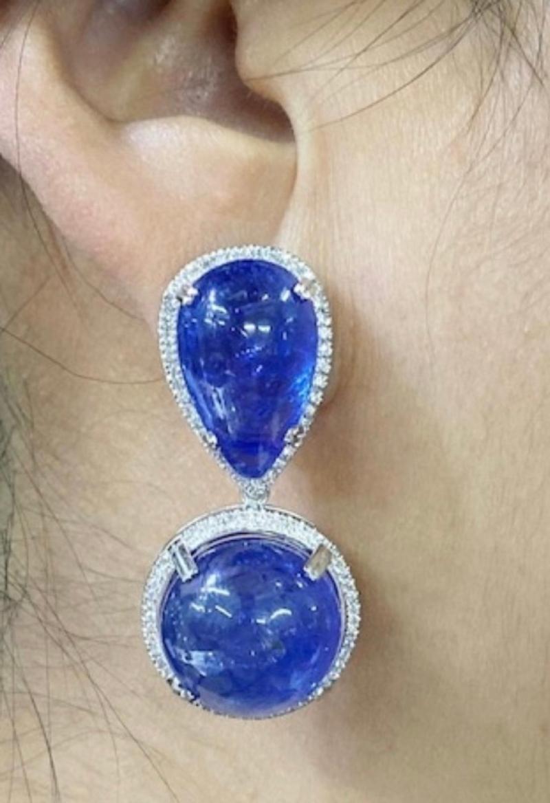 Contemporary AIG Certified 59.00 Carats Tanzanites 18K Gold Earrings  For Sale