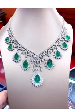 18K Gold Multi-Strand Necklace with 59ct Emeralds & 22ct Diamonds
