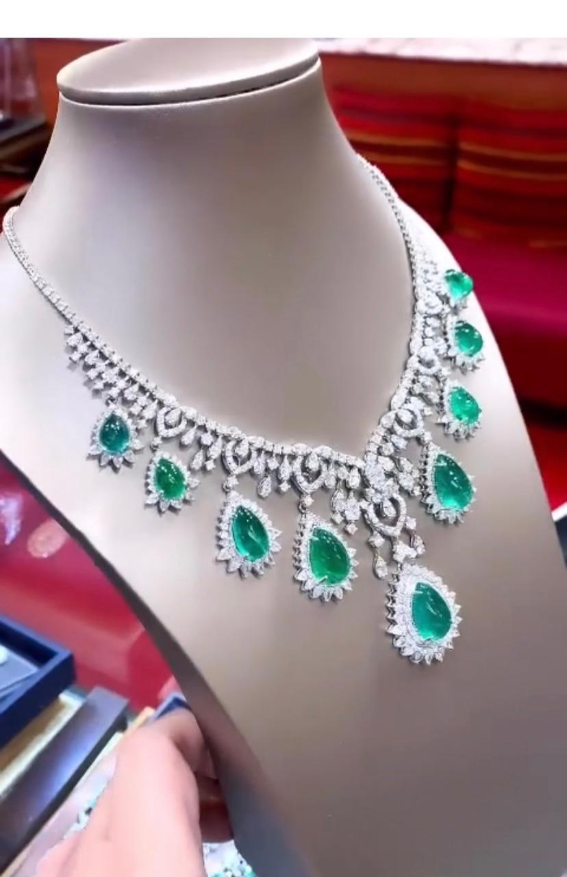 Women's AIG Certified 59.00 Carats Zambian Emeralds  22.00 Ct Diamonds 18K Gold Necklace For Sale
