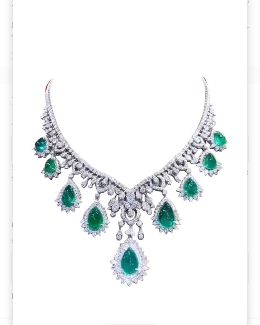 Emeraudes zambiennes certifiées AIG de 59.00 carats  22.00 Ct Diamants Collier en or 18K en vente 4