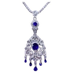 AIG Certified 5.92 Carats Ceylon Sapphires 2.88 Carats Diamonds 18K Gold Pendant