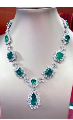 Designer Nikabell 59ct Zambian Emerald & 24ct Diamond Necklace