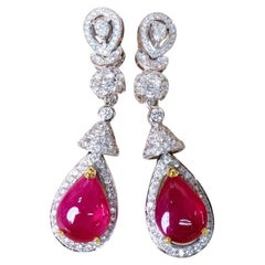 AIG Certified 6.00 Burma Rubies 2.40 Ct Diamonds 18K Gold Earrings