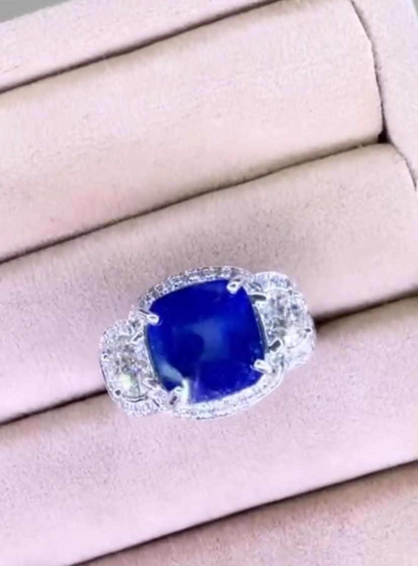 Bague en or 18 carats avec saphir de Ceylan certifié AIG de 6,00 carats et diamants de 2,30 carats en vente 3