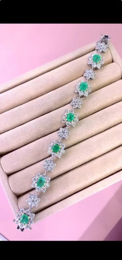 AIG Certificado 6,00 Quilates Esmeraldas Colombianas 5,40 Diamantes Pulsera de Oro de 18K