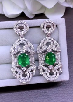 AIG Certified 6.00 Carat Zambian Emeralds 3.50 Ct Diamonds 18K Gold Earrings