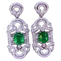 AIG Certified 6.00 Carat Zambian Emeralds 3.50 Ct Diamonds 18K Gold Earrings