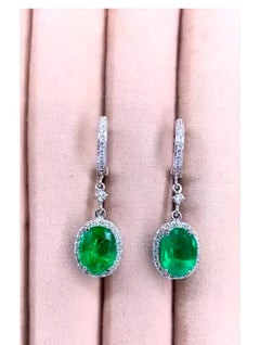 AIG Certified 6.00 Carat Zambian Emeralds Diamonds 18K Gold Earrings