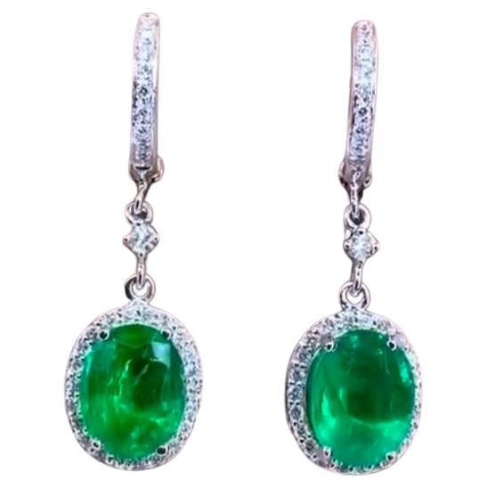 AIG Certified 6.00 Carat Zambian Emeralds Diamonds 18K Gold Earrings
