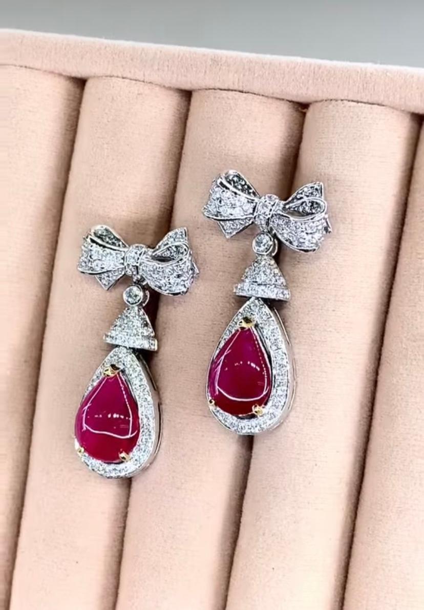 Mixed Cut AIG Certified 6.00 Ct Burma Rubies 1.85 Ct Diamonds 18K Gold Earrings For Sale