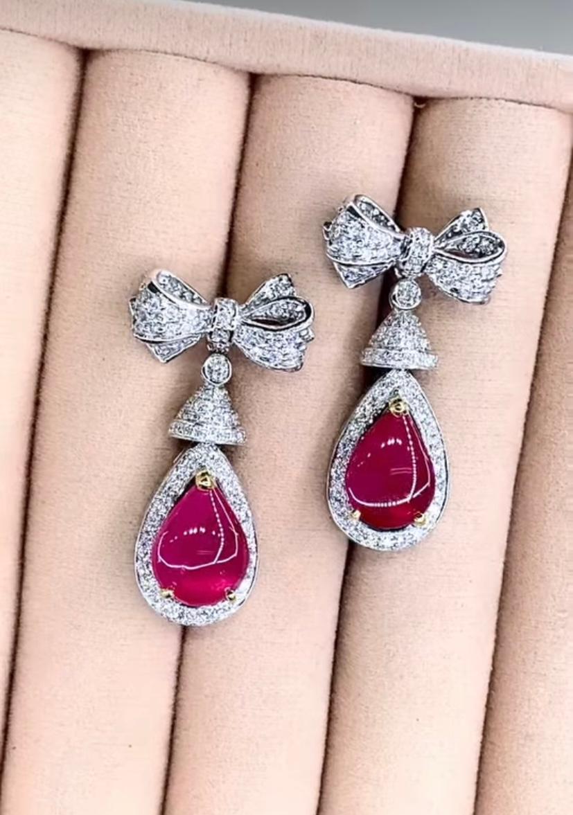 AIG Certified 6.00 Ct Burma Rubies 1.85 Ct Diamonds 18K Gold Earrings In New Condition For Sale In Massafra, IT