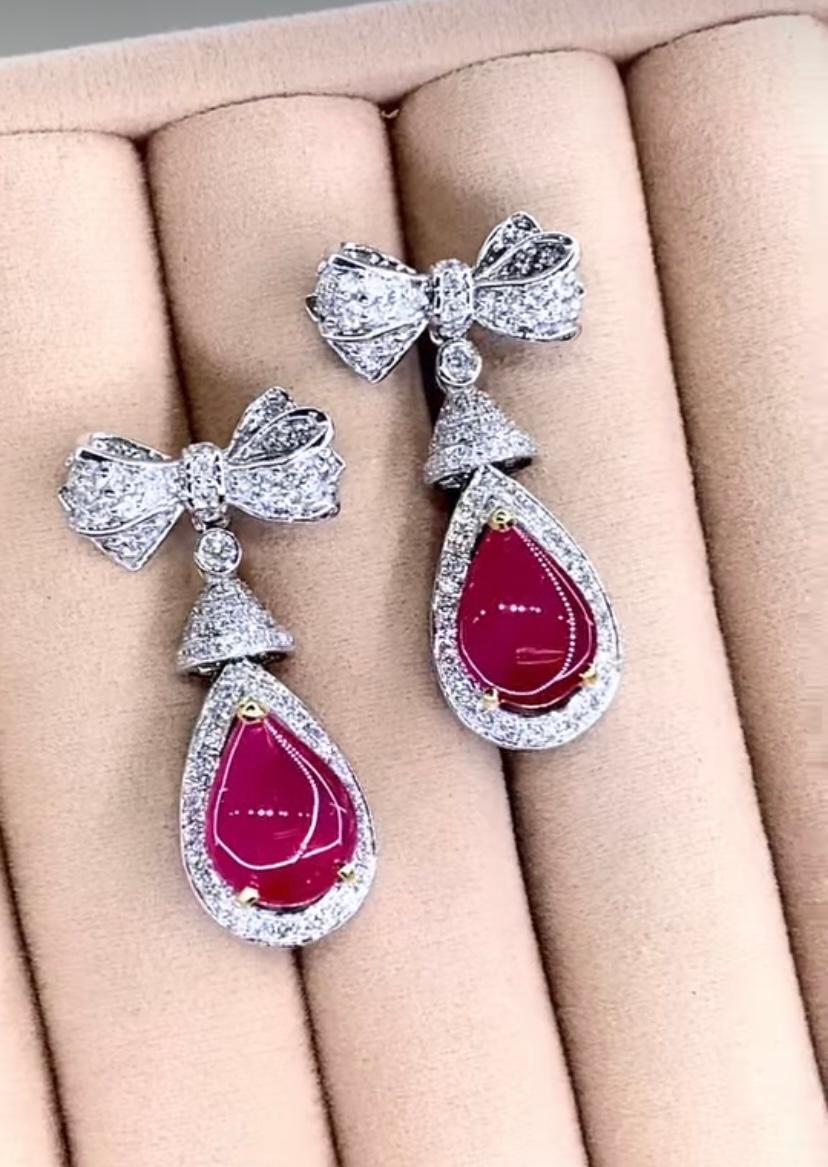 Women's AIG Certified 6.00 Ct Burma Rubies 1.85 Ct Diamonds 18K Gold Earrings For Sale