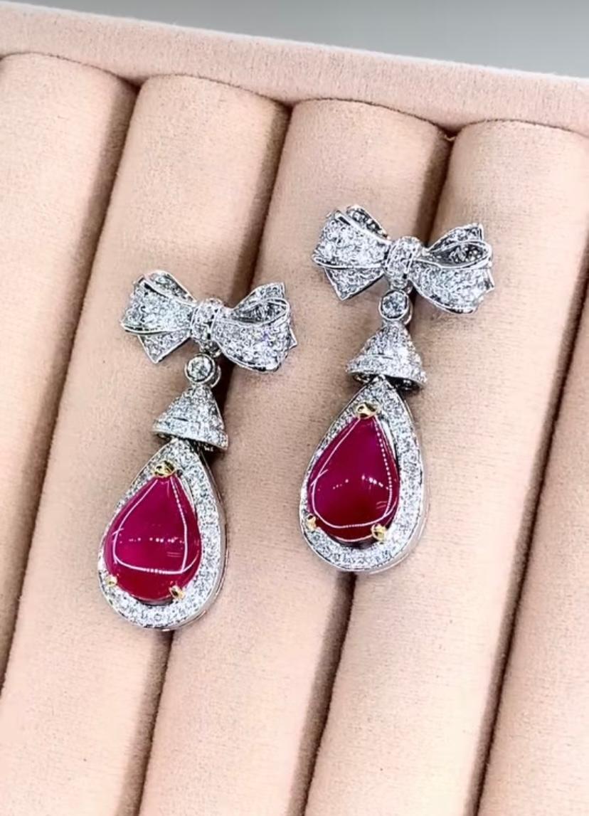 AIG Certified 6.00 Ct Burma Rubies 1.85 Ct Diamonds 18K Gold Earrings For Sale 1