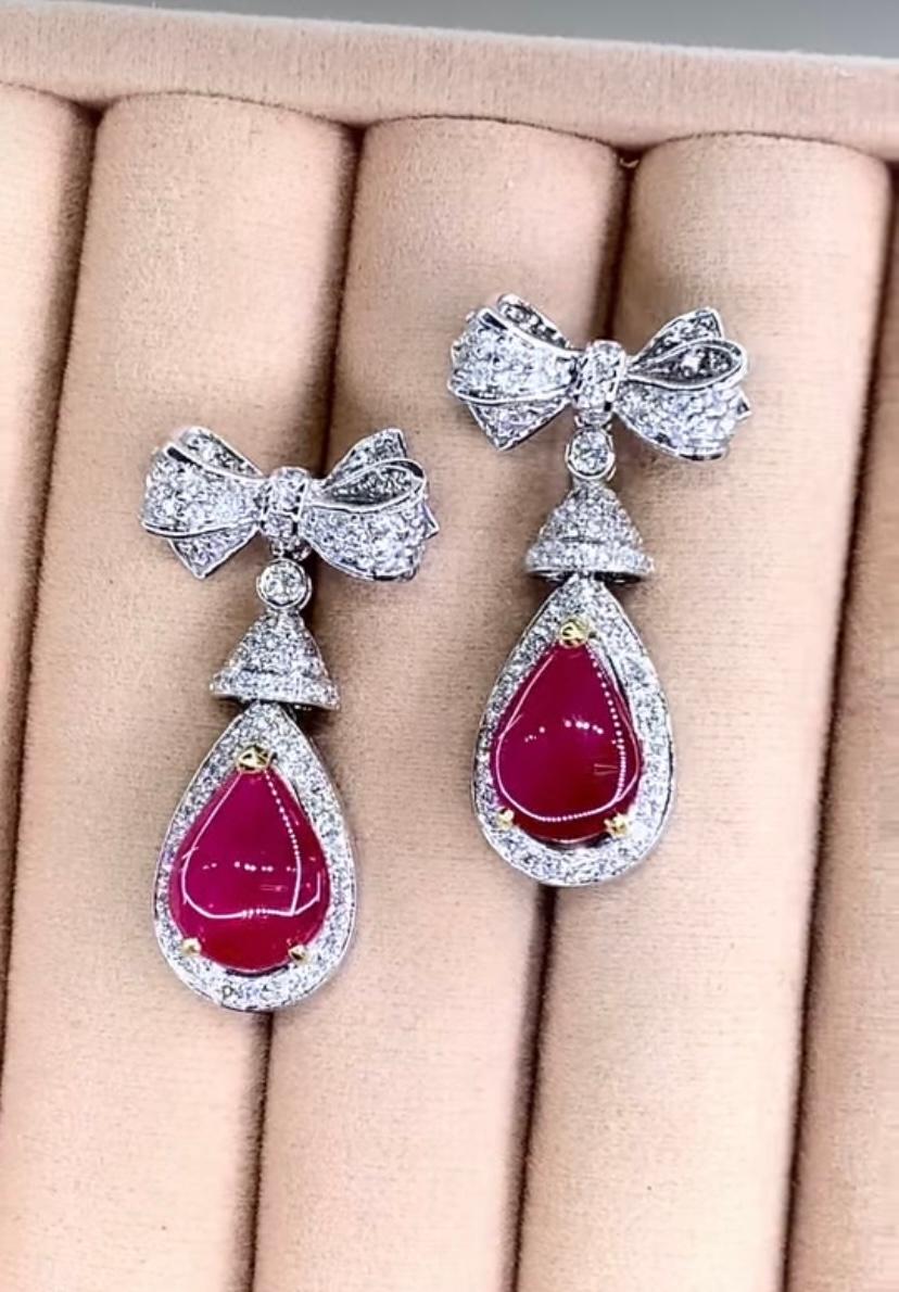 AIG Certified 6.00 Ct Burma Rubies 1.85 Ct Diamonds 18K Gold Earrings For Sale 2