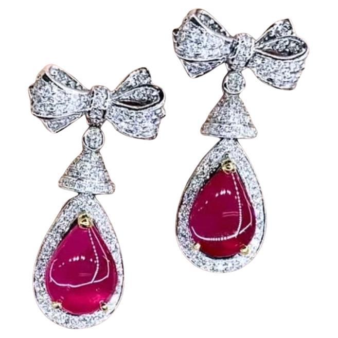 Pendientes de oro de 18 quilates con certificado AIG de 6,00 quilates de rubíes de Birmania y 1,85 quilates de diamantes