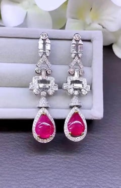 Or 18 carats certifié IGL, rubis de Birmanie de 6,00 carats et diamants de 3,15 carats  Art décoBoucles d'oreilles