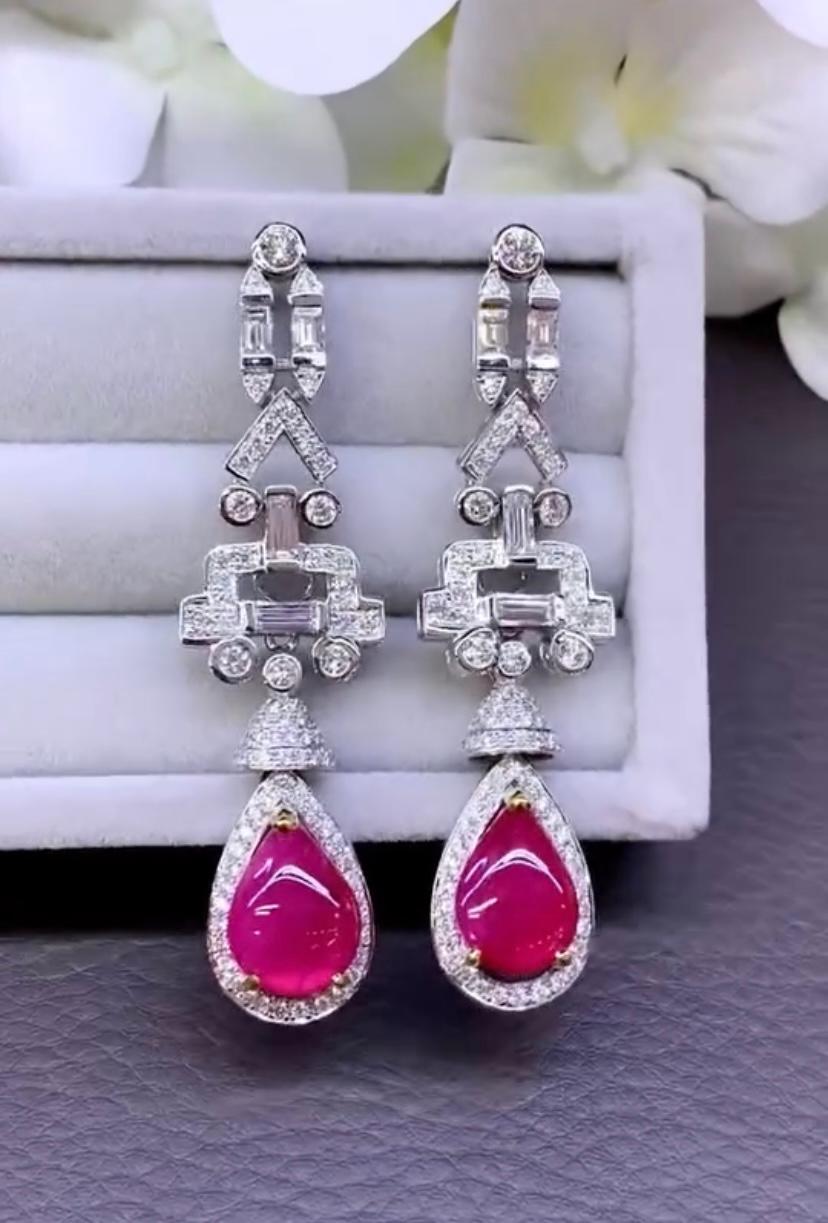 Taille poire Or 18 carats certifié IGL, rubis de Birmanie de 6,00 carats et diamants de 3,15 carats  Art décoBoucles d'oreilles en vente